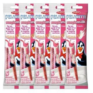 5x Dolfin Polaretti magic milk Trinkhalme in Erdbeere Geschmack, 5 Strohhalme mit 6 g