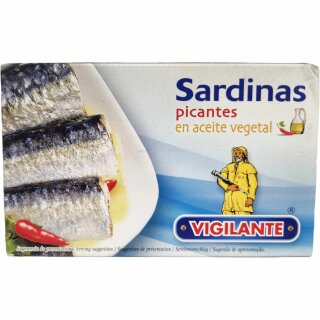 Vigilante "Kleine Sardinen in Pflanzenöl scharf" Sardinas en aceite vegetal picante (120g Dose)