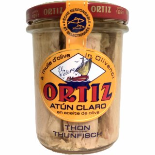 Conservas Ortiz Atún Claro, feinster Gelbflossen-Thunfisch in Olivenöl (220g Glas)