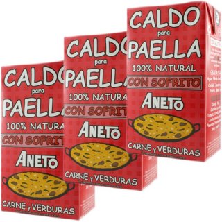 3x Aneto Caldo para Paella "Brühe für Paella mit Fleisch und Gemüse", 1000 ml