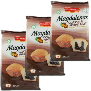 3x Delasheras Magdalenas "Magdalenas mit Schoko & Haselnusscreme" aus Spanien, 220 g