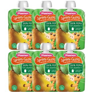 6x Plasmon Spremi e Gusto Pera Quetschbeutel mit Fruchtmus "Birne ab 6 Monate", 100 g
