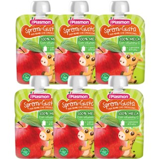 6x Plasmon Spremi e Gusto Mela Quetschbeutel mit Fruchtmus "Apfel ab 6 Monate", 100 g