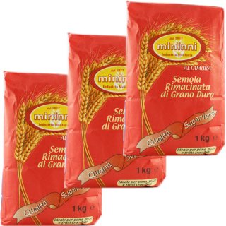 3x Mininni Altamura Semola Rimacinata di Grano Duro "Hartweizengrieß", 1000 g