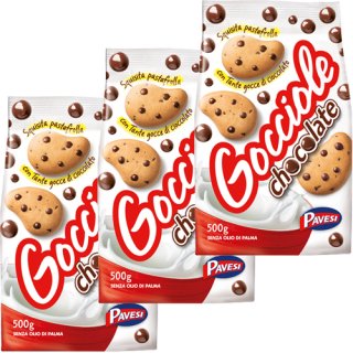 3x Pavesi "Gocciole Chocolate" Kekse mit Schokotropfen, 500 g