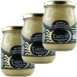 3x Giuliano Tartufi Salsa con Parmigiano Reggiano e Tartufo Bianchetto "Creme mit Parmigiano Reggiano und weißem Trüffel", 470 g