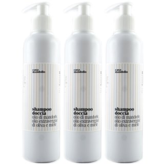 3x Casa Mandolio Shampoo Duschgel mit Mandelöl, Honig und Olivenöl Extra Vergine, 200 ml