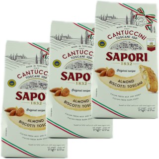 3x Sapori Cantuccini Toscani IGP "Cantuccini" Mandelgebäck aus der Toskana, 175 g