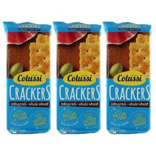 3x Colussi Crackers integrali - whole wheat "Vollkorncracker", 500 g