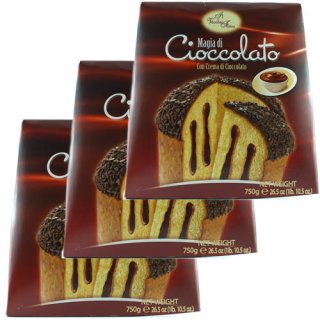 3x Il Vecchio Forno Artigiano Magia Di Cioccolato "Panettone gefüllt mit Schkokoladencreme", 750 g