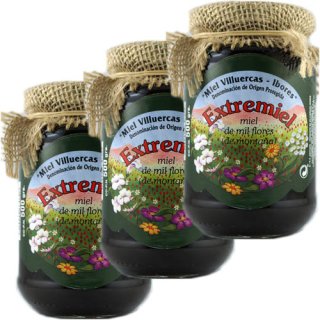 3x Extremiel Miel Villuercas Miel Multiflora de Montana "Bergblütenhonig" aus Spanien, 500  g