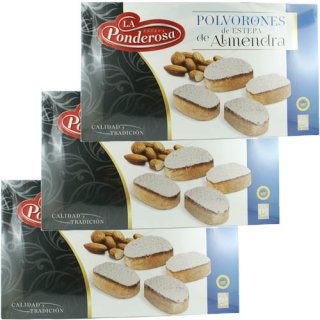 3x La Ponderosa Polvorones de Almendra "Spanisches Weihnachtsgebäck" Mandelschmalzgebäck aus Spanien, 650 g