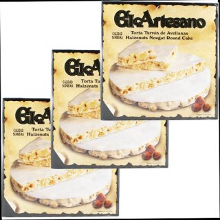 3x El Artesano Torta Turron de Avellanas "Haselnussnougattafel Rund", 200g