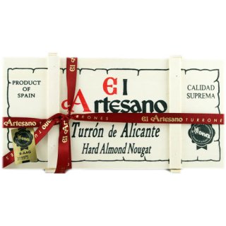 El Artesano Turrón de Alicante "Harter Alicante Nougat mit Mandeln und Honig" in Holzbox, 200g