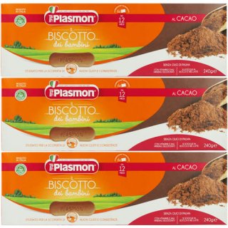 3x Plasmon Kinderkekse Biscotti dei bambini "Kekse mit Cacao ab 12 Monate", 240 g