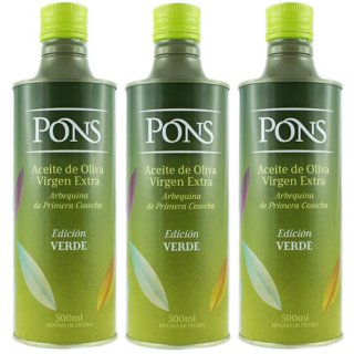 3x Pons Olivenöl Extra Vergine Arbequina de Primera Cosecha "Frühe Ernte" grünes Olivenöl, 500 ml