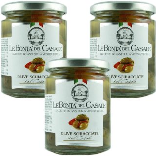 3x Le Bonta del Casale Olive Schiacciate "Grüne Schiacciate Oliven", 280 g