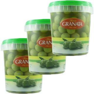 3x Granata Olive Verde di Sicilia "Grüne Oliven aus Sizilien in Salzlake" mit Stein,  500 g