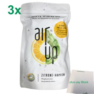 air up Duft-Pods Zitrone Hopfen für airup Trinkflasche 3er Pack (3x3 Pods) plus usy Block