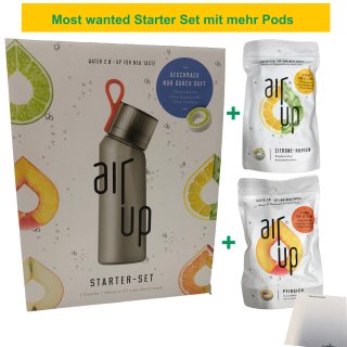 air up Starter-Set most wanted (Trinkflasche mit 11 air up Aroma Pods) mit usy Block