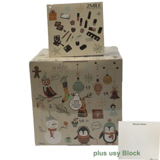 Zmile Cosmetics Cube Adventskalender (gefüllt mit 24 Kosmetik-Artikeln) + usy Block