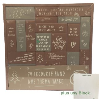 Adventskalender "Haar" 2019 (mit 24 Produkten rund ums Thema Haare) + usy Block