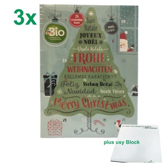 dm Bio Schokokugel Adventskalender "Frohe Weihnachten" 3er Set (3x70g) + usy Block