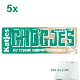 Katjes Chocjes Haselnuss vegane Schokolade mit Haferdrink Officepack (5x50g Tafel) + usy Block