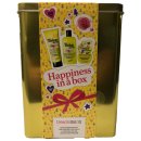 treaclemoon Geschenkset Happiness in a box Metallbox (Duschcreme, Körperpeeling,Badeschaum, Massageschwam)