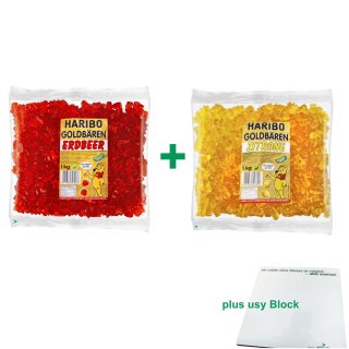 Haribo Goldbären Testpaket Erdbeere & Zitrone (je 1kg sortenrein) + usy Block