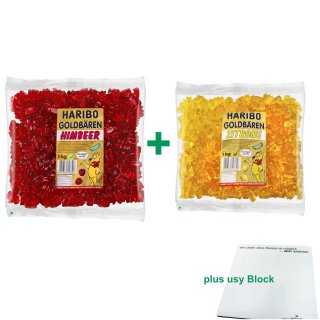Haribo Goldbären Testpaket Himbeere & Zitrone (je 1kg sortenrein) + usy Block
