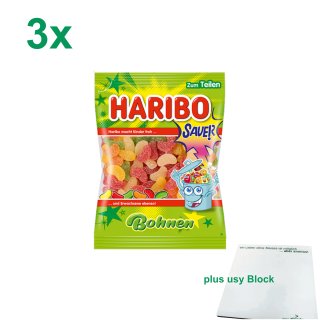 Haribo Saure Bohnen Officepack (3x200g) + usy Block