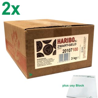 Haribo Drop Zwart-Geld 2er Pack (2x3000g Karton Lakritz Schwarzgeld) + usy Block
