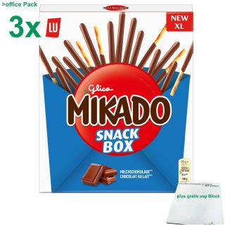 Mikado Snackbox XL Milchschokolade 3er Office-Pack (3x159g) plus usy Block
