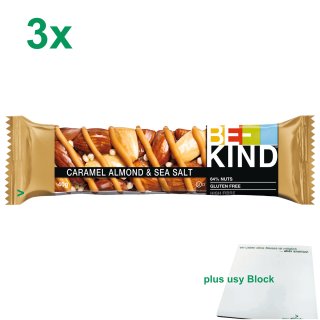 Be Kind Caramel Almond & Sea Salt Müsliriegel Officepack (3x40g) + usy Block