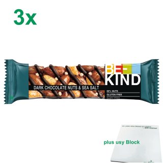 Be Kind Dark Chocolate Nuts & Sea Salt Müsliriegel Officepack (3x40g) + usy Block
