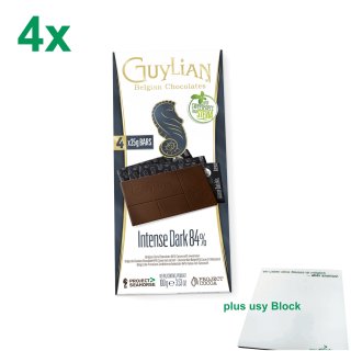 Guylian Belgian Chocolates Intense Dark 84% Stevia  Officepack (4x100g dunkle Schokolade mit Stevia) + usy Block