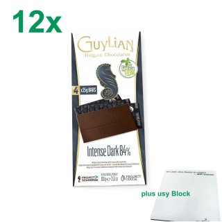 Guylian Belgian Chocolates Intense Dark 84% Stevia  Gastropack (12x100g dunkle Schokolade mit Stevia) + usy Block