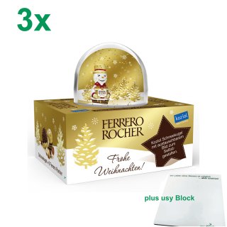 Ferrero Rocher Schneekugel mit 6 Pralinen 3er Set (3x75g) + usy Block