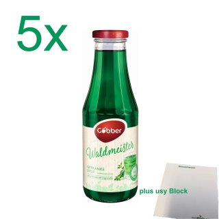 Göbber Waldmeister Getränkesirup 5er Pack (5x0,5l Glasflasche) + usy Block