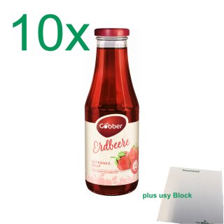 Göbber Erdbeer Sirup 10er Set (10x0,5l Glasflasche) + usy Block