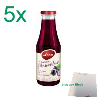 Göbber Schwarze Johannisbeere Getränkesirup 5er Set (5x0,5l Glasflasche) + usy block