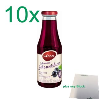 Göbber Schwarze Johannisbeere Getränkesirup 10er Set (10x0,5l Glasflasche) + usy Block