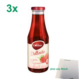 Göbber Erdbeer Getränkesirup 3er Pack (3x0,5l Glasflasche) + usy Block