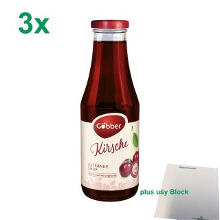 Göbber Kirsch Getränkesirup 3er Pack (3x0,5l Glasflasche) + usy Block