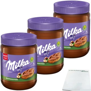 milka Haselnusscreme Brotaufstrich 3er Pack (3x600g Maxi Glas) + usy Block