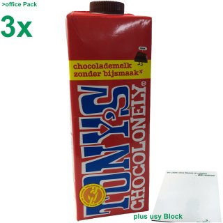 Tonys Chocolonely Kakao Officepack (Fair Trade Schokoladenmilch 3x1l Packung) + usy Block