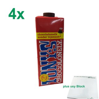 Tonys Chocolonely Kakao 4er Pack (Fair Trade Schokoladenmilch 4x1l Packung) + usy Block