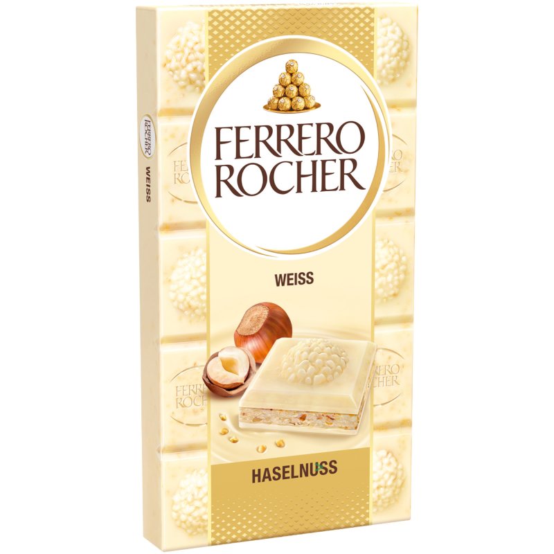 Ferrero Rocher Tafel Weiß - Chocolat blanc fourré avec crème de noiset –  Italian Gourmet FR