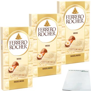 Ferrero Schokolade Rocher Haselnuss Weiss 3er Pack (3x90g Tafel) + usy Block